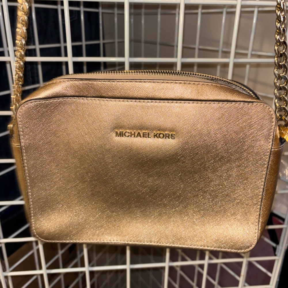 Michael Kors Large Saffiano Metallic Gold Crossbody Bag
